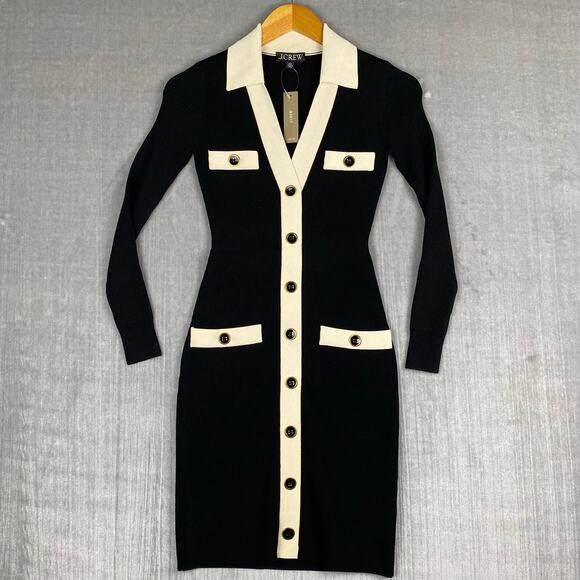 J Crew Womens Contrast Trim Sweater Dress Size XS Old Money Preppy Chic BN155